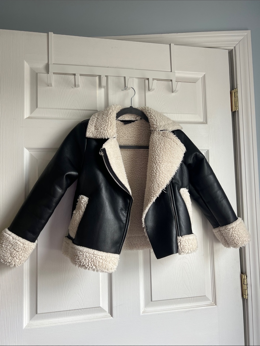 Girls faux leather jacket with faux fur trim